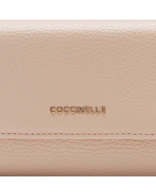 Coccinelle Natural Geldbörse Small Aus Genarbtem Leder Metallic Soft