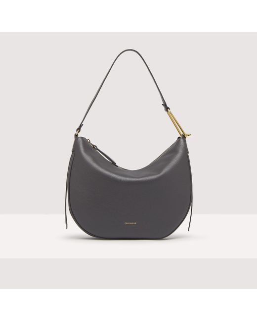 Coccinelle Gray Grained Leather Shoulder Bag Priscilla Medium