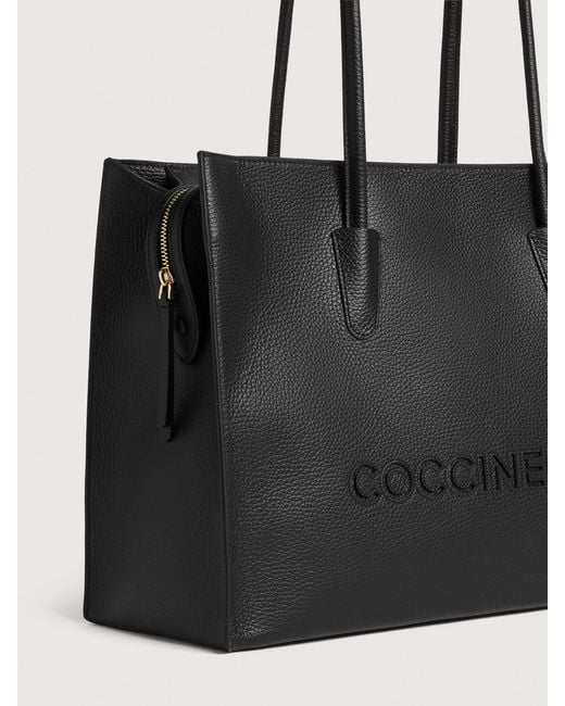 Coccinelle Black Grained Leather Tote Bag Myrtha26 Large
