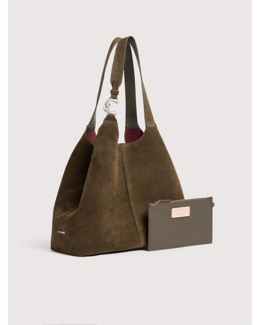 Coccinelle Brown Suede And Grained Leather Tote Bag C-Easy Large