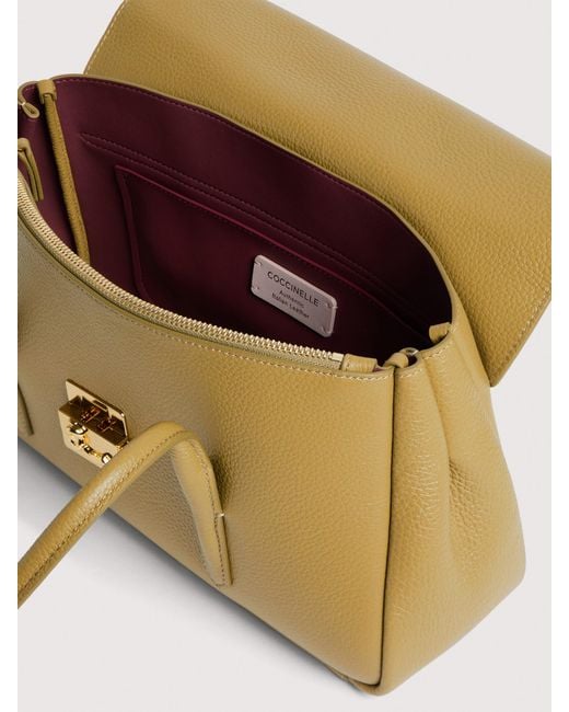 Coccinelle Natural Grained Leather Shoulder Bag C-Me Lock Large