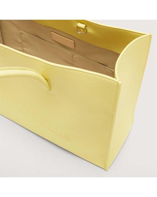 Coccinelle Yellow Grained Leather Handbag Myrtha Maxi Logo Medium