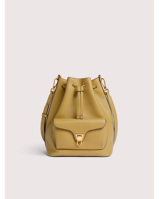 Coccinelle Metallic Grained Leather Bucket Bag Beat Generation Medium