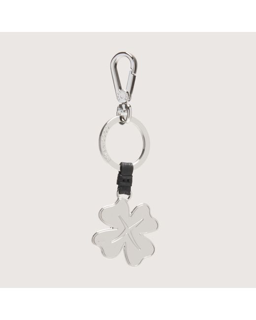Coccinelle White Leather And Metal Key Ring Basic Metal Nickel