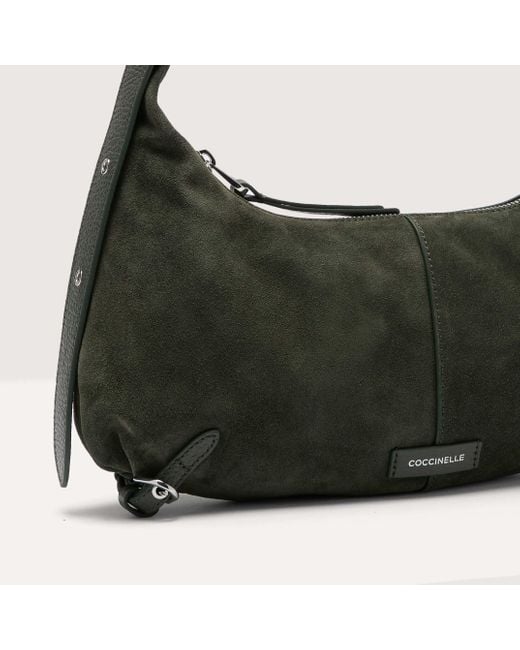 Coccinelle Green Suede And Grained Leather Shoulder Bag Abigail Suede Bimaterial Small