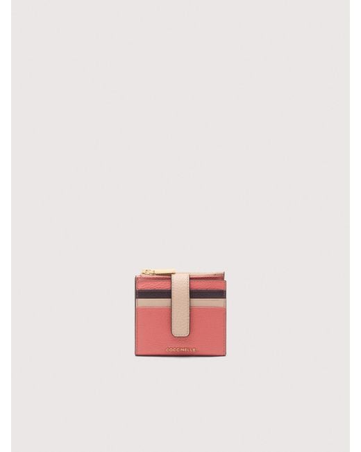 Coccinelle Pink Small Grained Leather Wallet Metallic Tricolor