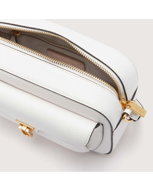 Coccinelle White Grainy Leather Crossbody Bag Beat Soft Small