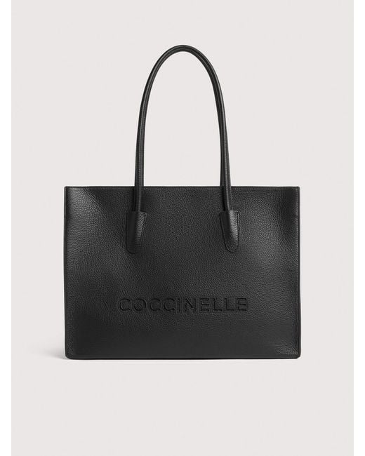 Coccinelle Black Grained Leather Tote Bag Myrtha26 Large