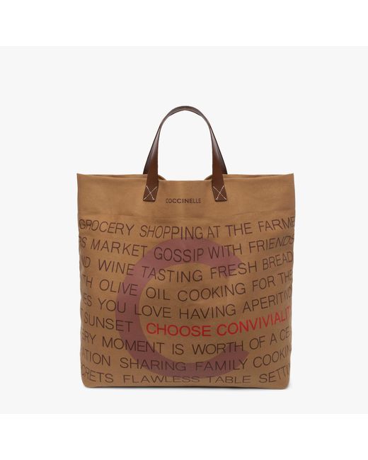 Coccinelle Natural Eataly Bag Canvas And Tumbled Leather