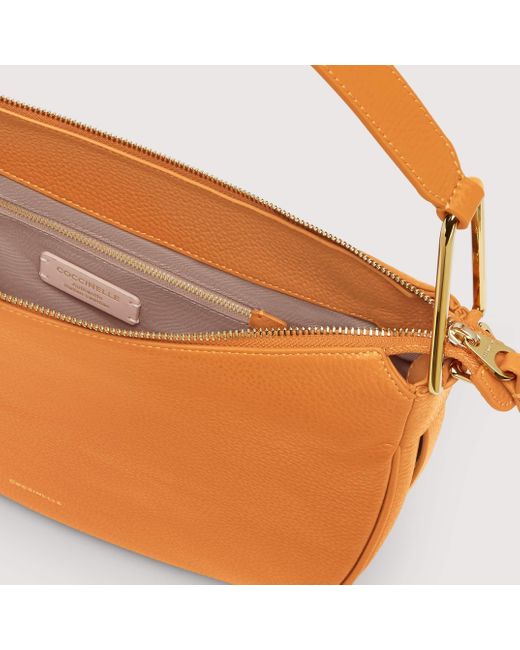 Coccinelle Orange Grained Leather Shoulder Bag Priscilla Medium