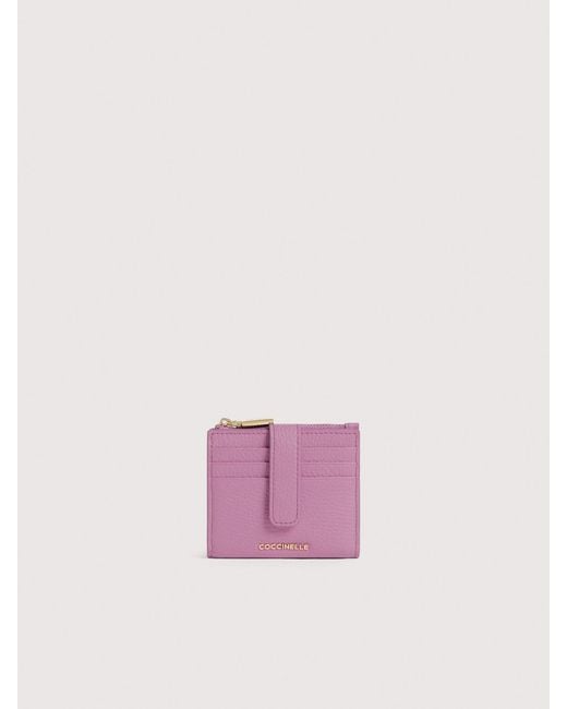 Coccinelle Pink Small Grained Leather Wallet Metallic Medium