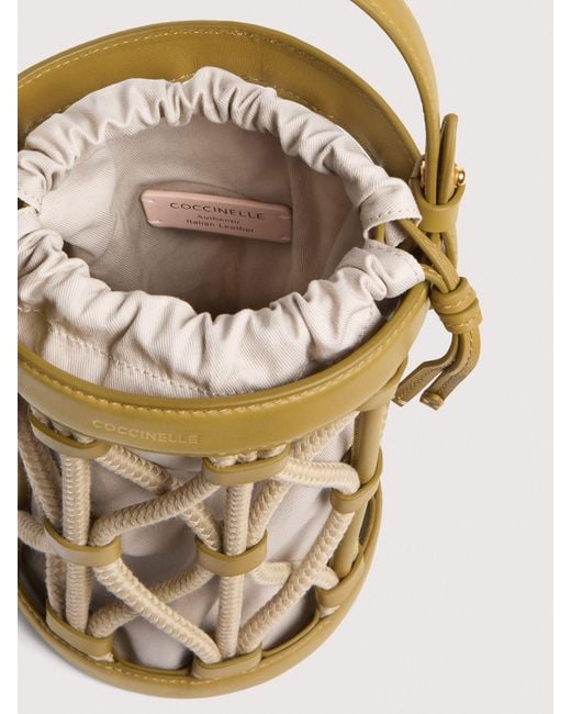 Coccinelle Metallic Smooth Leather With Tubular Rope Detailing Bucket Bag Koi Small
