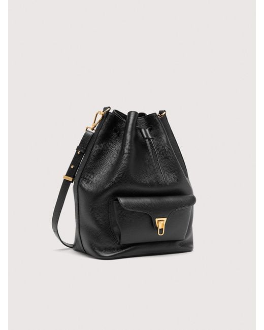 Coccinelle Black Beuteltasche Aus Genarbtem Leder Beat Generation Large