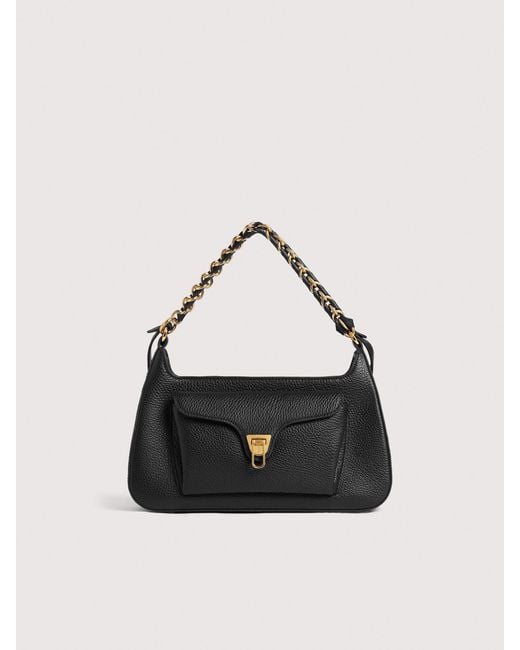Coccinelle Black Grained Leather Shoulder Bag Beat Generation Medium