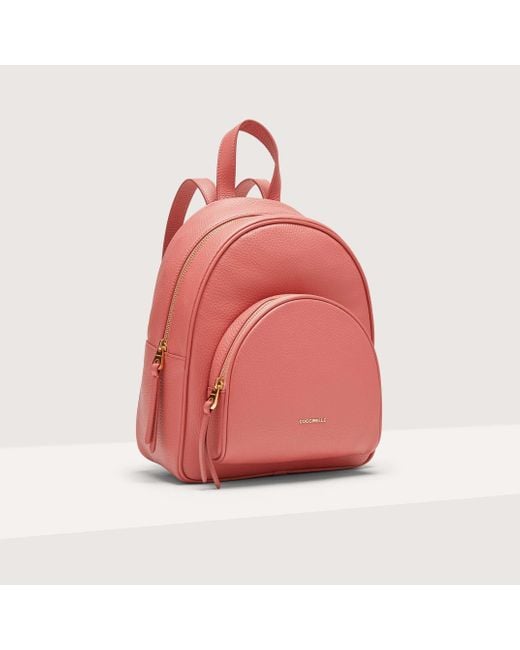 Coccinelle Red Grained Leather Backpack Gleen Medium