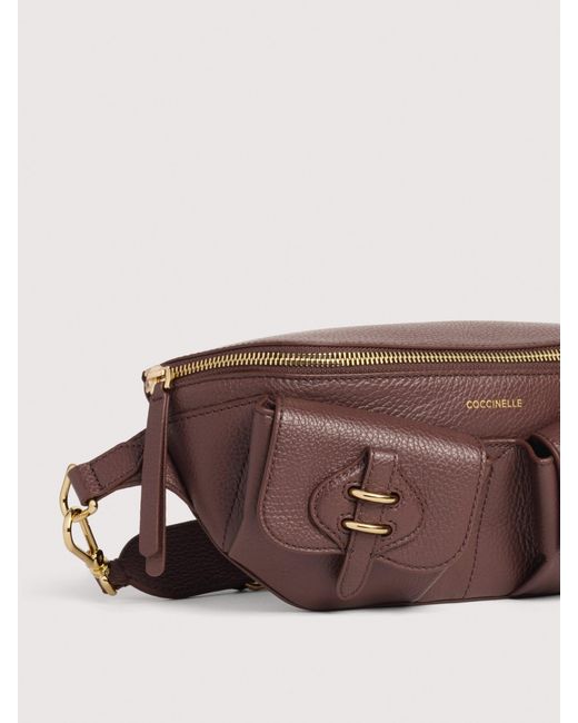 Coccinelle Brown Grained Leather Waist Bag Mavery Pocket Small