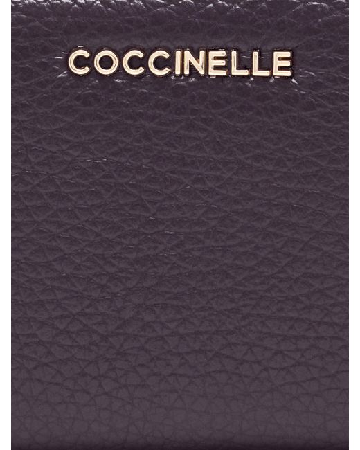 Coccinelle Purple Grainy Leather Card Holder Metallic Soft