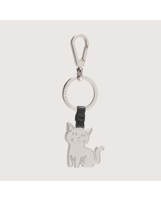 Coccinelle White Leather And Metal Key Ring Basic Metal Nickel