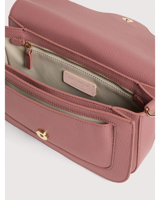 Coccinelle Pink Grained Leather Shoulder Bag C-Me Medium