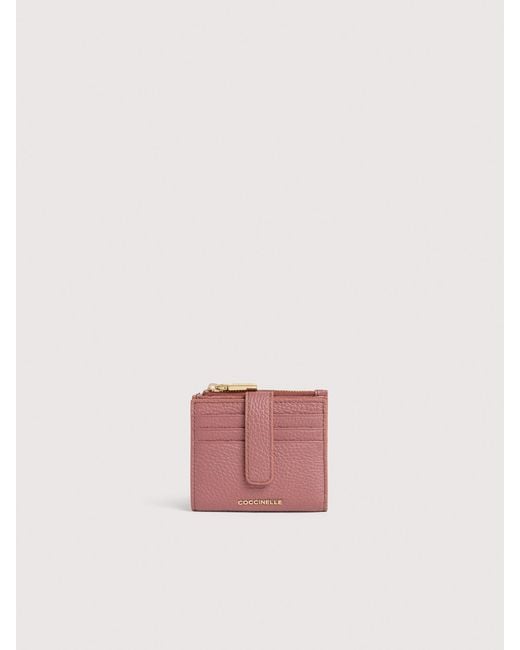 Coccinelle Pink Small Grained Leather Wallet Metallic Medium
