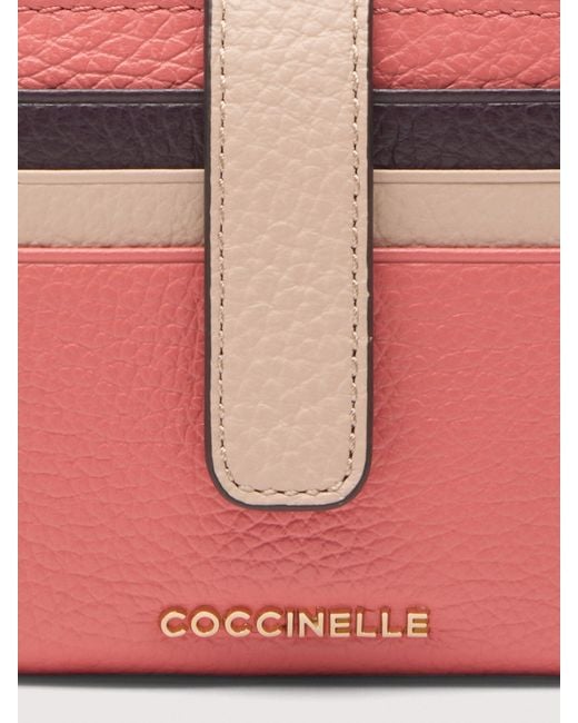 Coccinelle Pink Small Grained Leather Wallet Metallic Tricolor