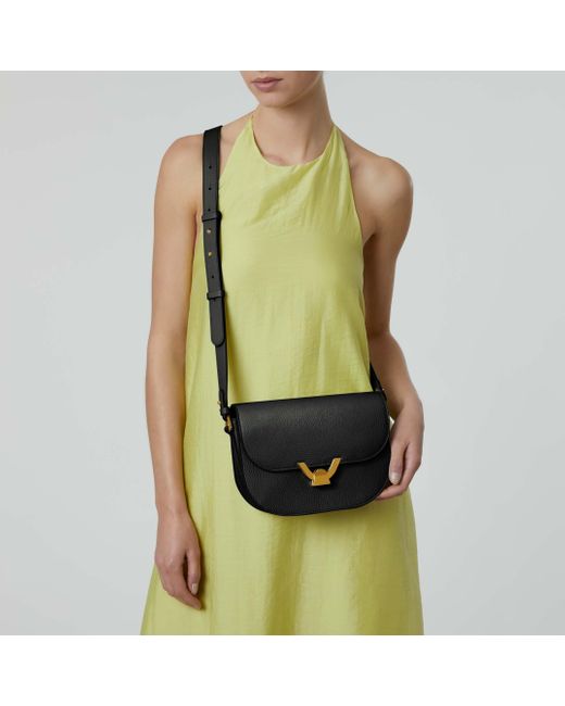 Coccinelle Black Grained Leather Crossbody Bag Dew Small