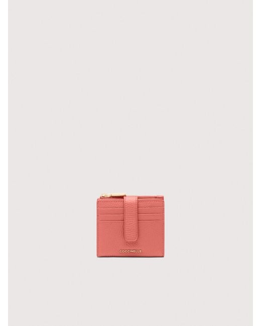 Coccinelle Pink Small Grained Leather Wallet Metallic Medium