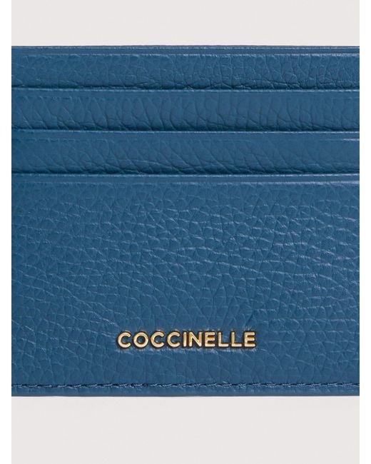 Coccinelle Blue Grainy Leather Card Holder Metallic Small