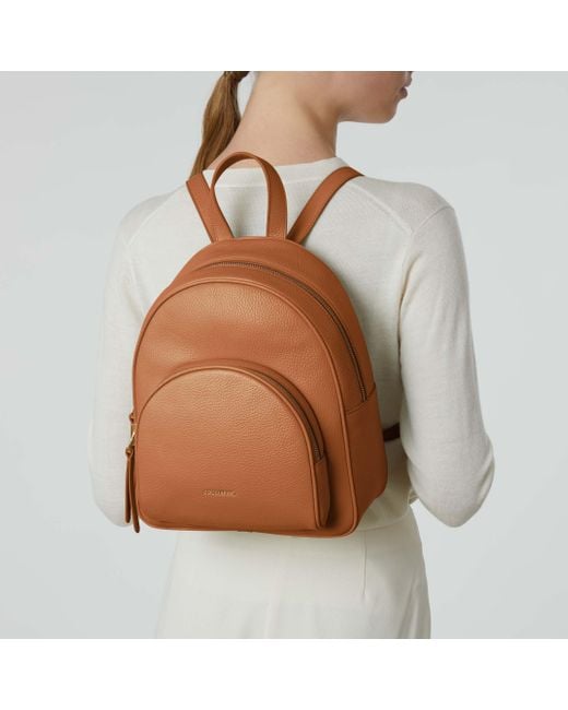 Coccinelle Brown Grained Leather Backpack Gleen Medium