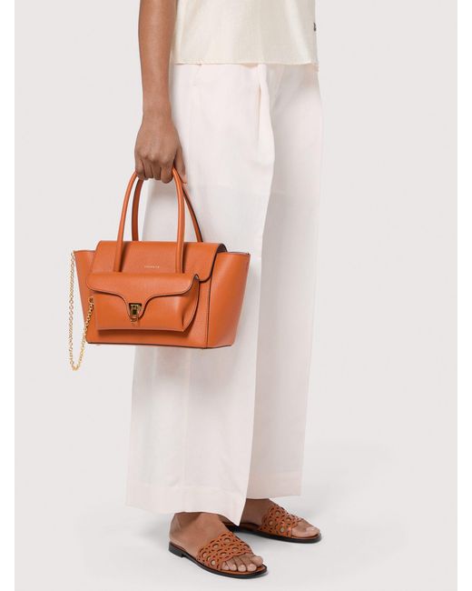 Coccinelle Natural Grained Leather Handbag Double Beat Medium