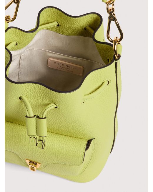 Coccinelle Metallic Grained Leather Bucket Bag Beat Generation Small