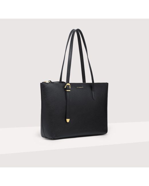 Coccinelle Black Grained Leather Tote Bag Gleen Medium