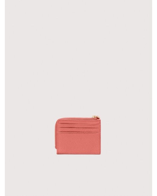 Coccinelle Pink Kartenetui Aus Genarbtem Leder Tassel