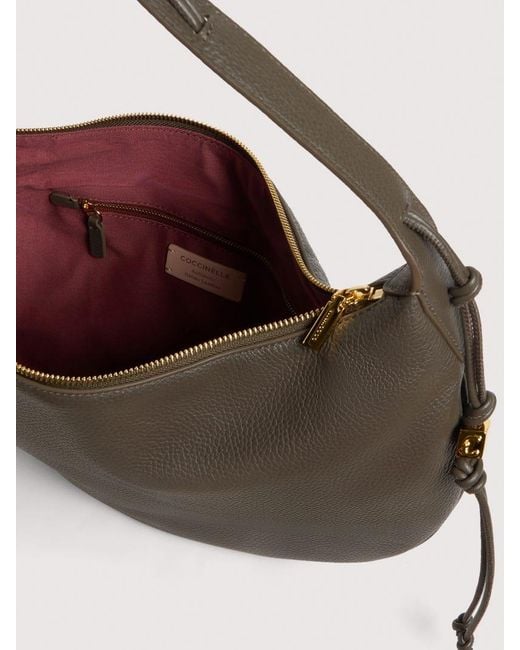 Coccinelle Gray Grained Leather Shoulder Bag Thess Large