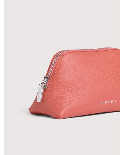 Coccinelle Pink Grained Leather Make-Up Bag Helga Small