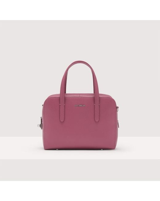 Coccinelle Purple Saffiano Leather Handbag Swap Textured Small