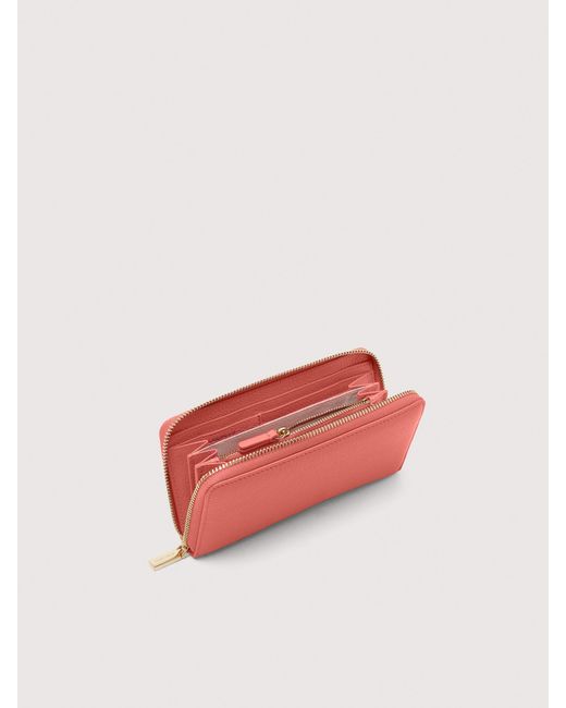 Coccinelle Pink Große Brieftasche Aus Genarbtem Leder Mit Umlaufendem Reißverschluss Metallic Soft