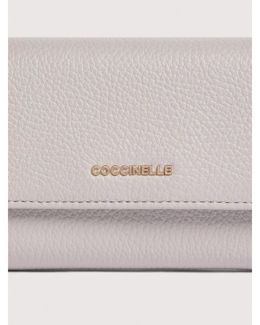 Coccinelle Natural Grainy Leather Purse Metallic Medium