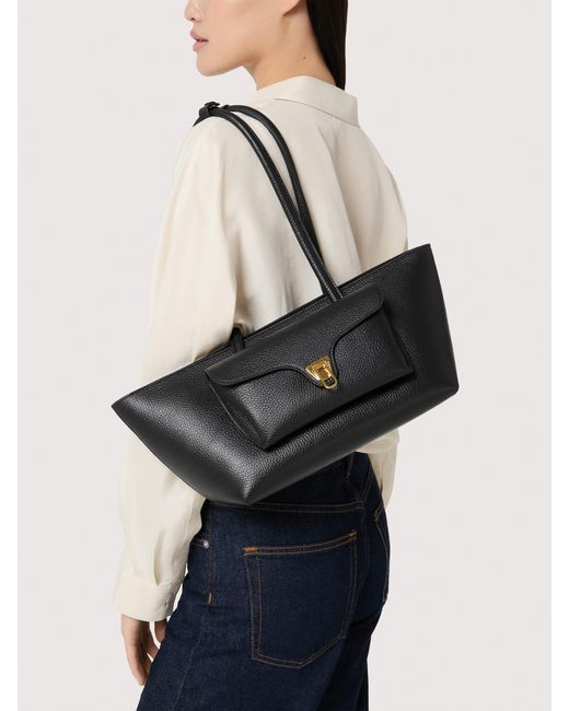 Coccinelle Natural Grained Leather Tote Bag Double Beat Medium
