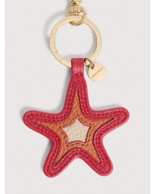 Coccinelle White Grained Leather Key Ring Shell