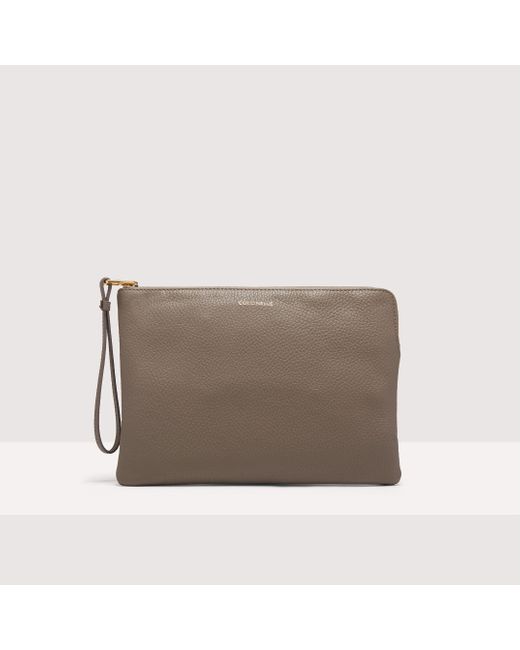 Coccinelle Brown Grained Leather Pouch Alias Large