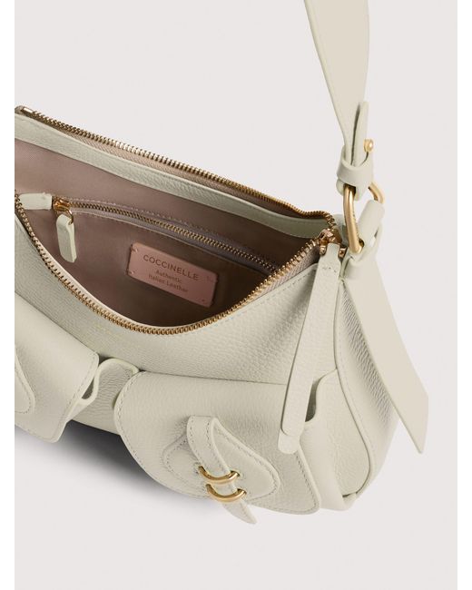 Coccinelle Natural Grained Leather Shoulder Bag Mavery Pocket Small