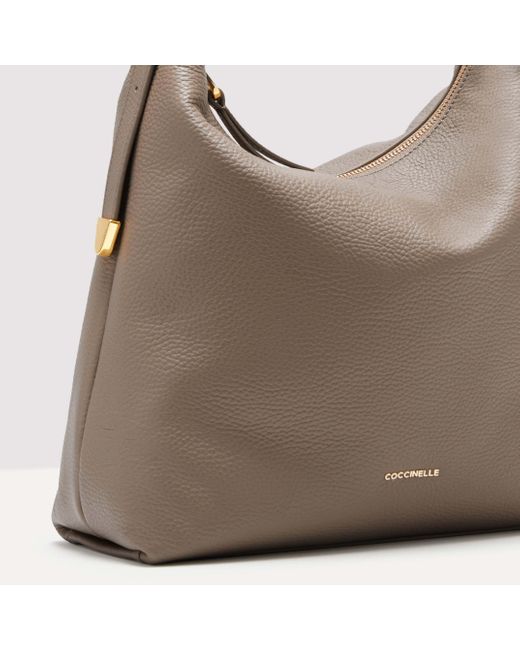 Coccinelle Gray Grained Leather Shoulder Bag Gleen Medium