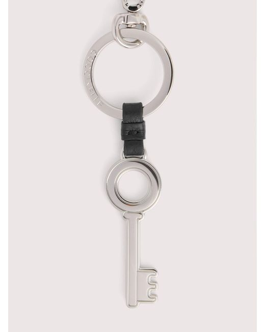 Coccinelle White Leather And Metal Key Ring Basic Metal Nickel
