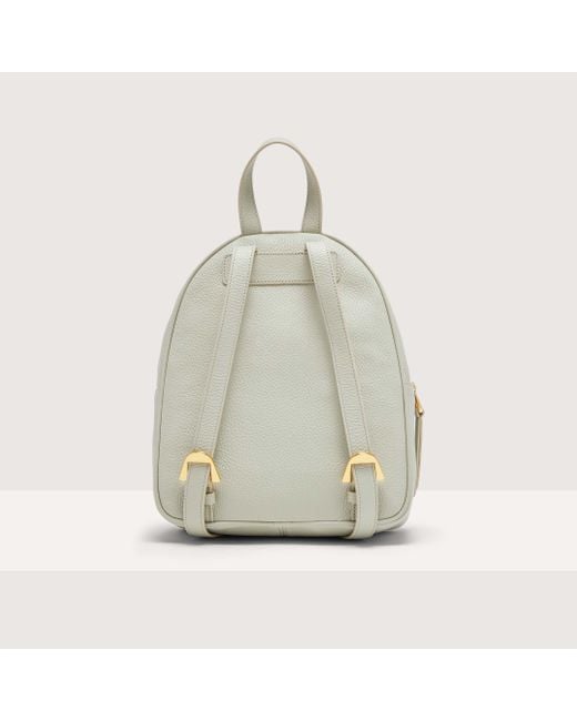 Coccinelle Gray Grained Leather Backpack Gleen Medium