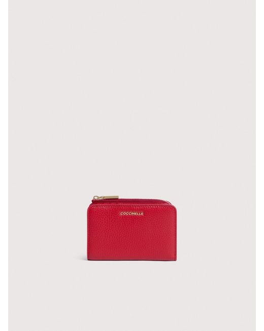 Coccinelle Red Small Grained Leather Wallet Metallic Small