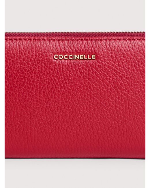 Coccinelle Pink Large Grainy Leather Zip-Around Purse Metallic Large