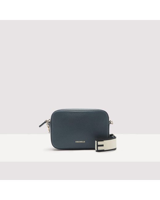 Coccinelle Blue Grained Leather Crossbody Bag Tebe