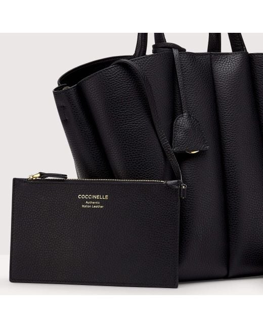 Coccinelle Black Grained Leather Handbag Bundie Medium