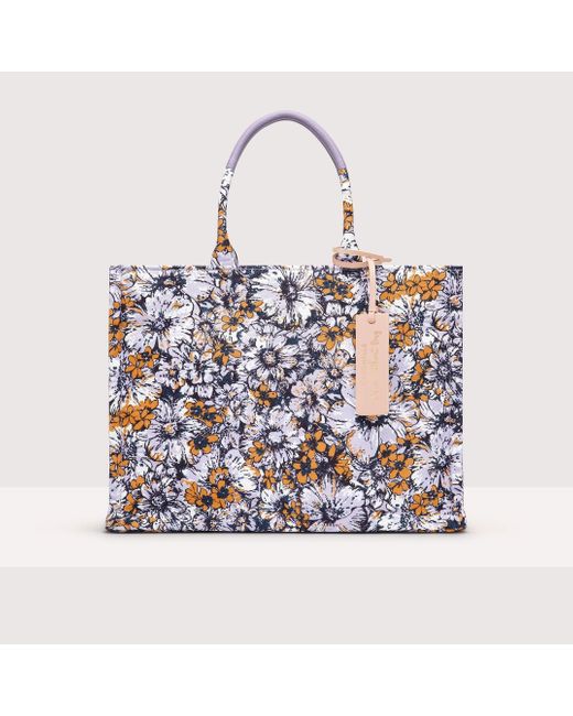 Borsa a mano in Tessuto con stampa floreale Never Without Bag Cross Flower Print Medium di Coccinelle in Blue